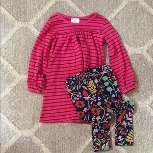 Hanna Andersson Pink Striped Long Sleeve Tunic with Floral Leggings